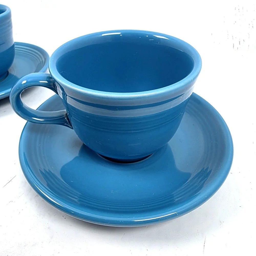 Vintage Fiestaware‎ Homer Laughlin Peacock Blue 2 Cups & 2 Saucers 2 Sets